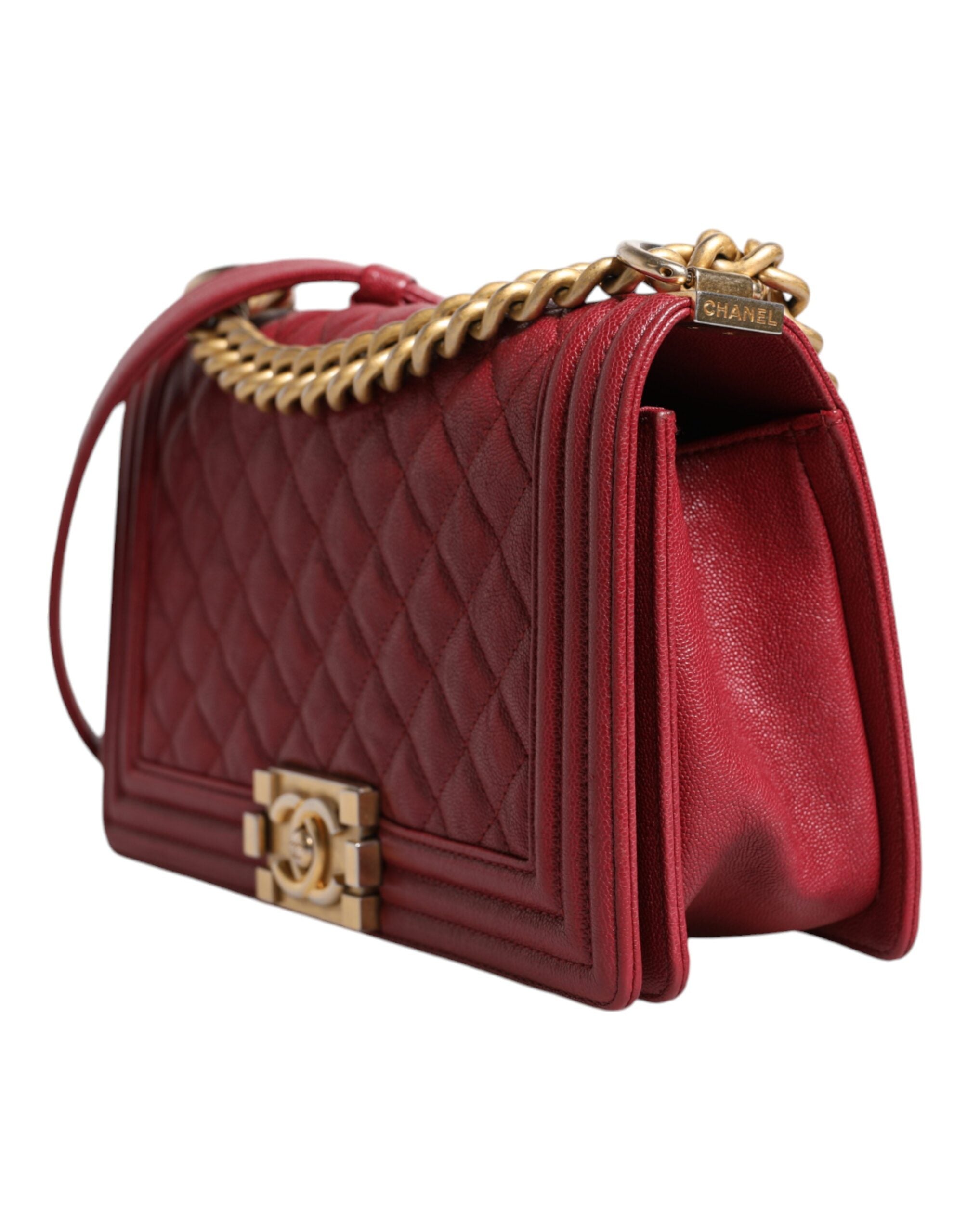 Chanel – Mittlere Umhängetasche aus rotem Lammleder mit doppelter Goldkette