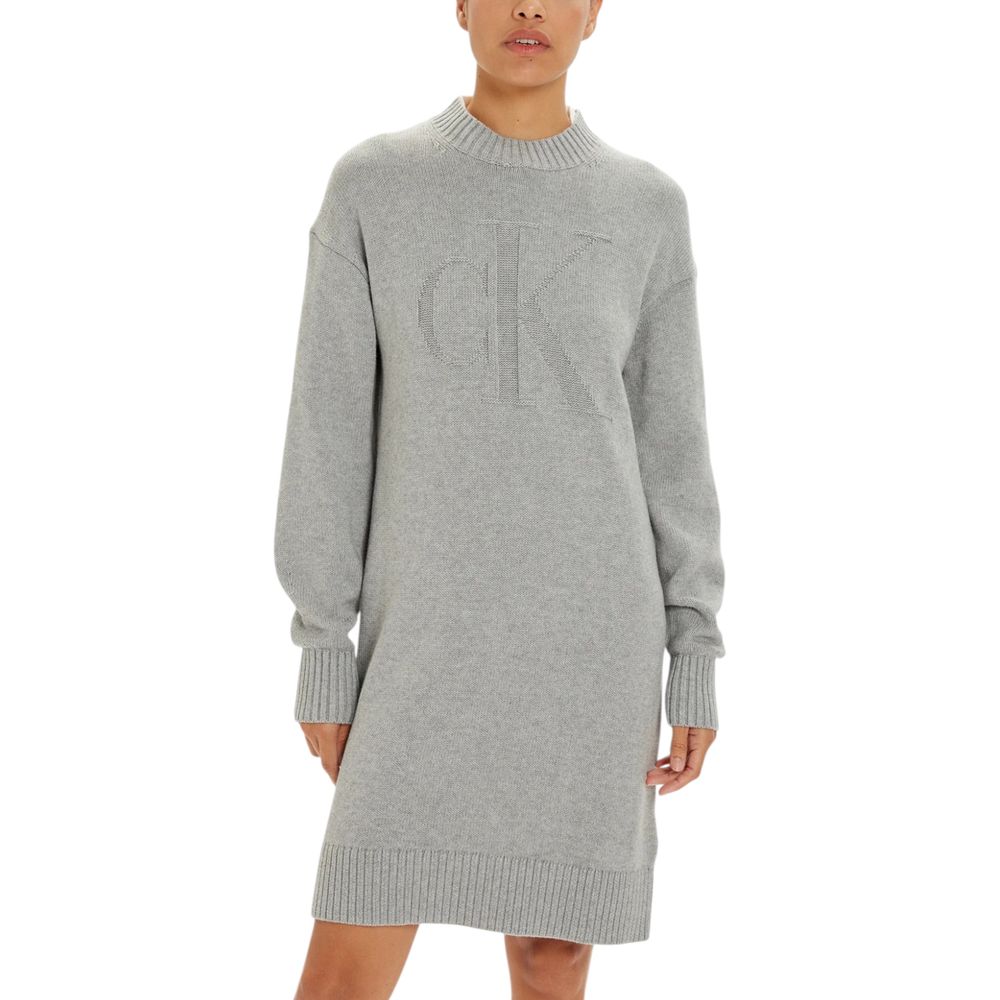 Rochie Calvin Klein Jeans gri din bumbac organic