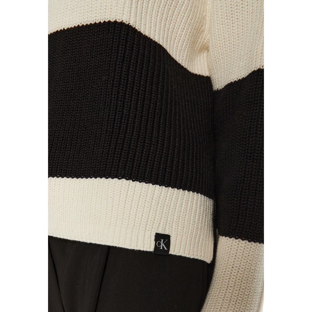 Pulover din bumbac alb și negru Calvin Klein Jeans