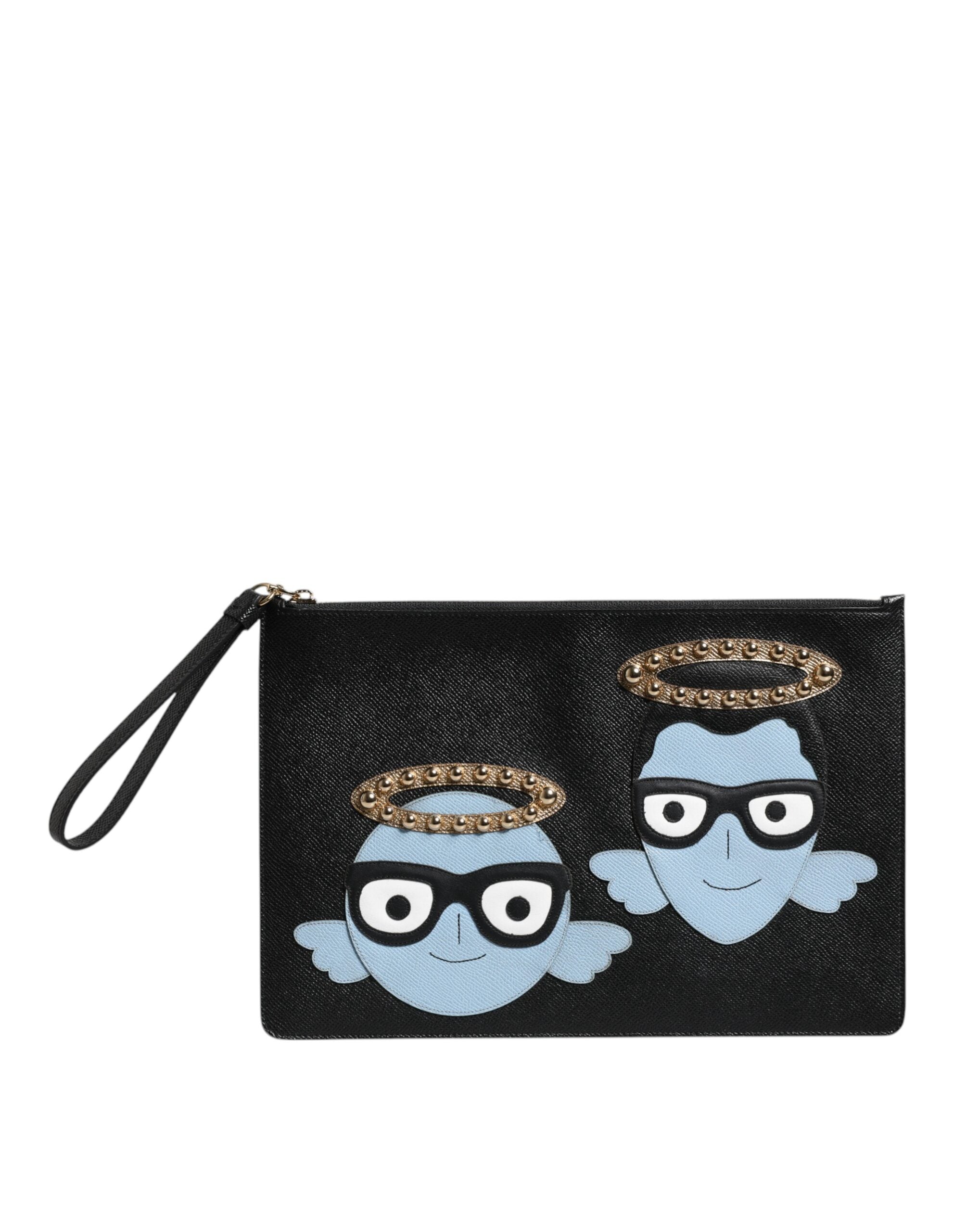 Dolce & Gabbana Geantă tip poșetă cu fermoar din piele neagră #DGFAMILY pentru bărbați