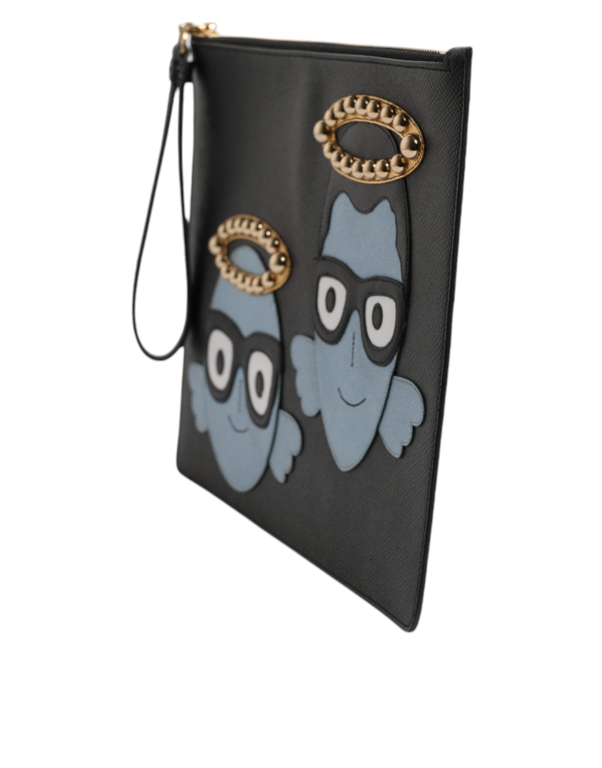 Dolce & Gabbana Schwarze Ledertasche #DGFAMILY mit Verzierung für Herren mit Reißverschluss