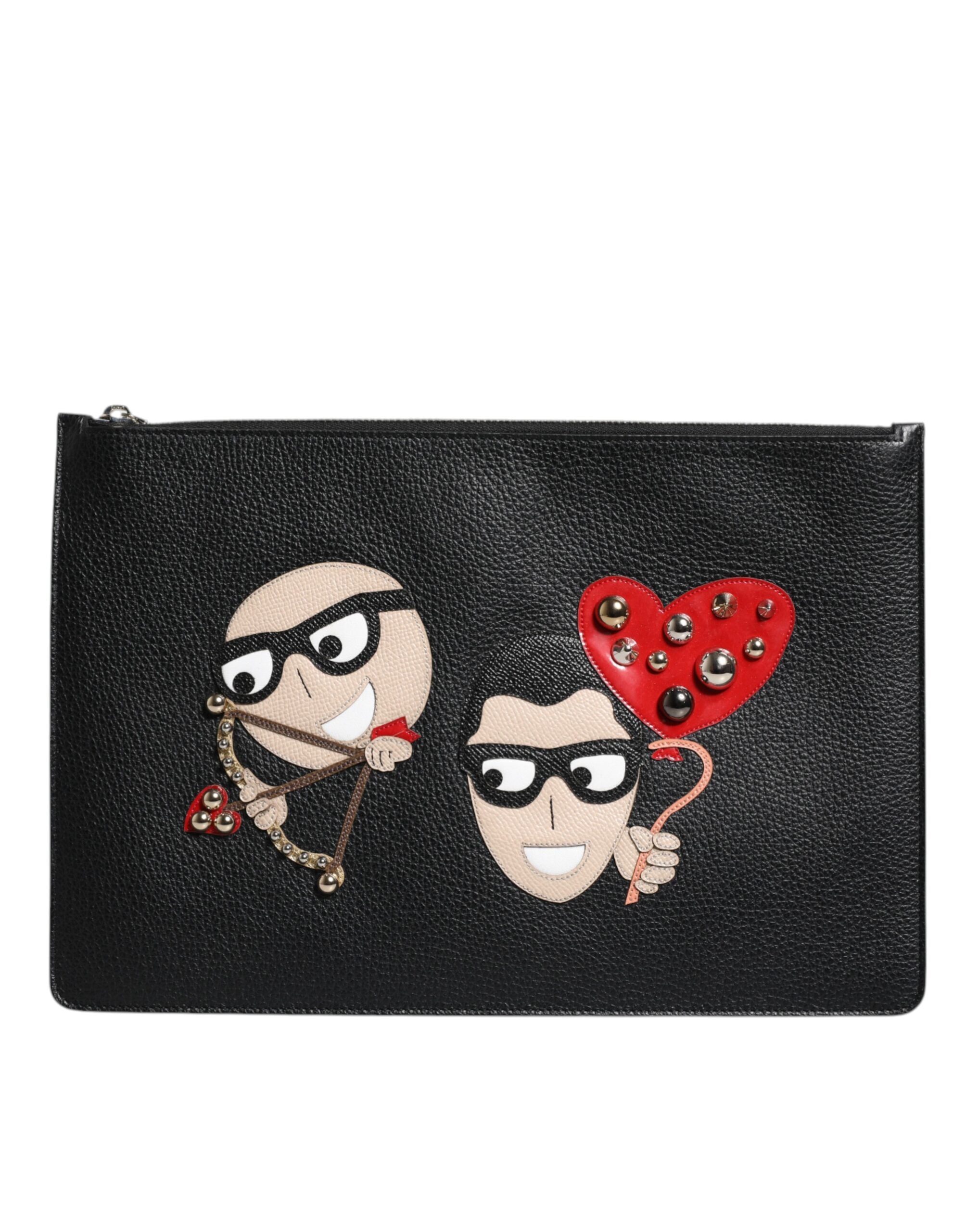 Dolce & Gabbana Schwarze Ledertasche #DGFAMILY mit Verzierung für Herren mit Reißverschluss