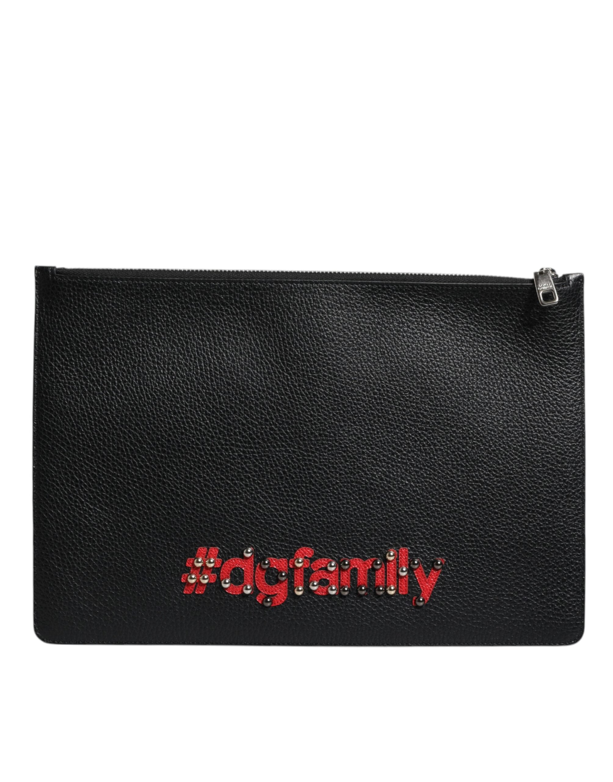 Dolce & Gabbana Schwarze Ledertasche #DGFAMILY mit Verzierung für Herren mit Reißverschluss
