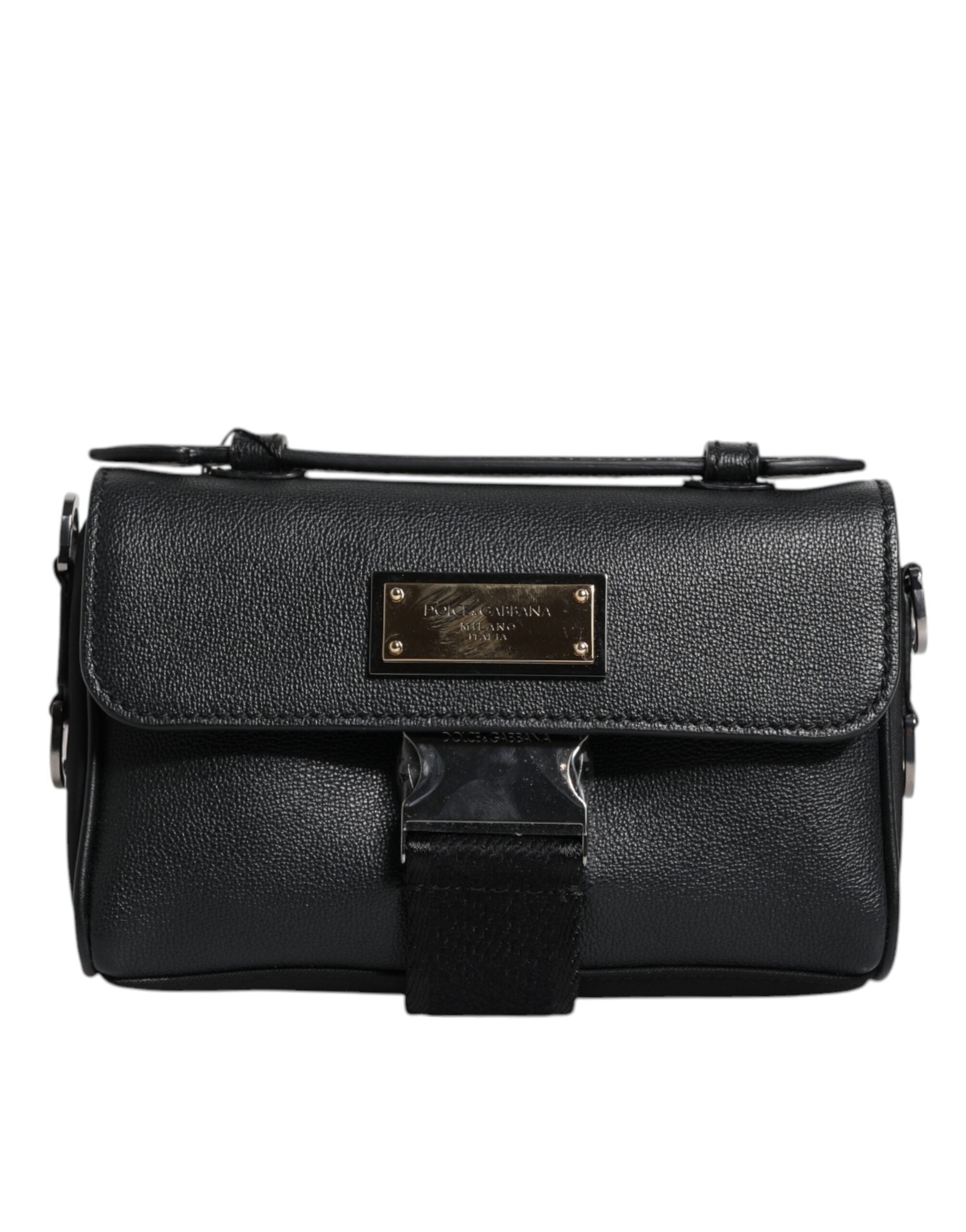 Geantă crossbody din piele cu cataramă și logo negru Dolce & Gabbana