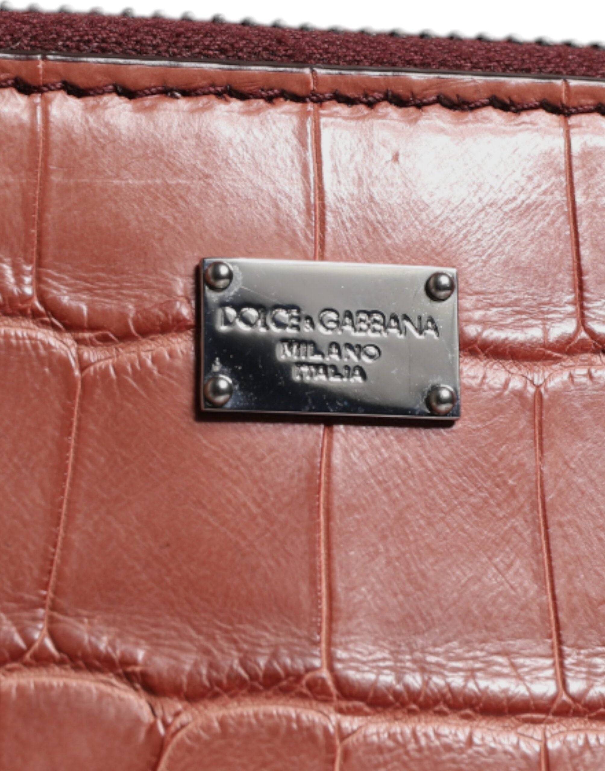 Dolce & Gabbana Servietă din piele Bordeaux Croc cu placă cu logo pentru bărbați