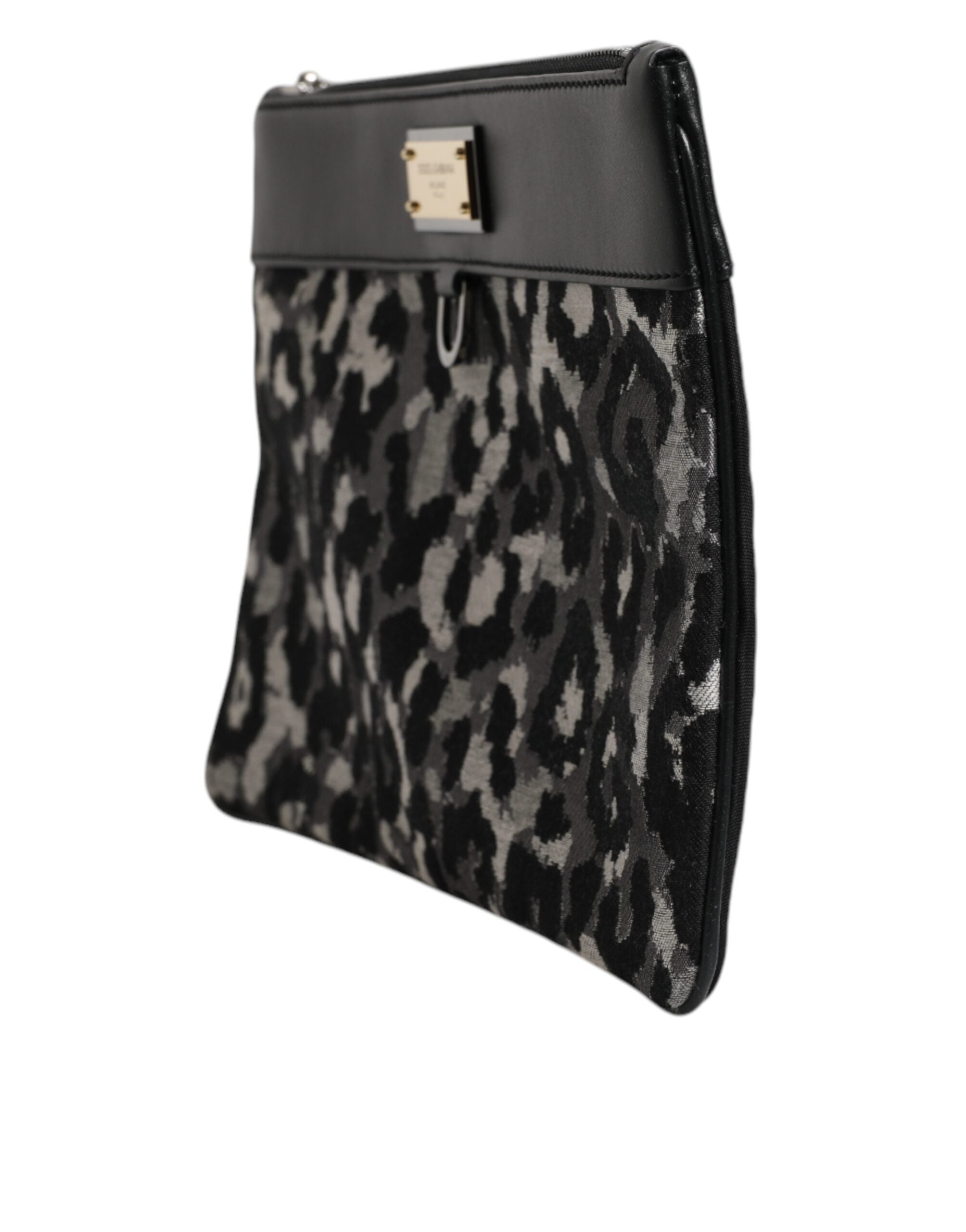 Dolce & Gabbana Mehrfarbige Jacquard-Tasche mit Logo-Schild und Leopardenmuster für Herren