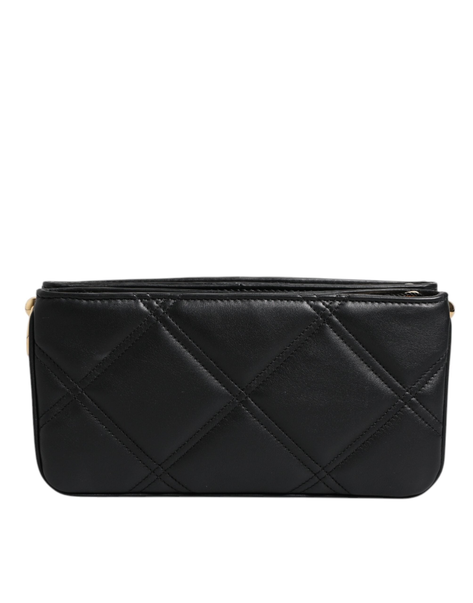 Dolce & Gabbana – Schultertasche aus schwarzem Leder mit Kristallverzierung und Logo