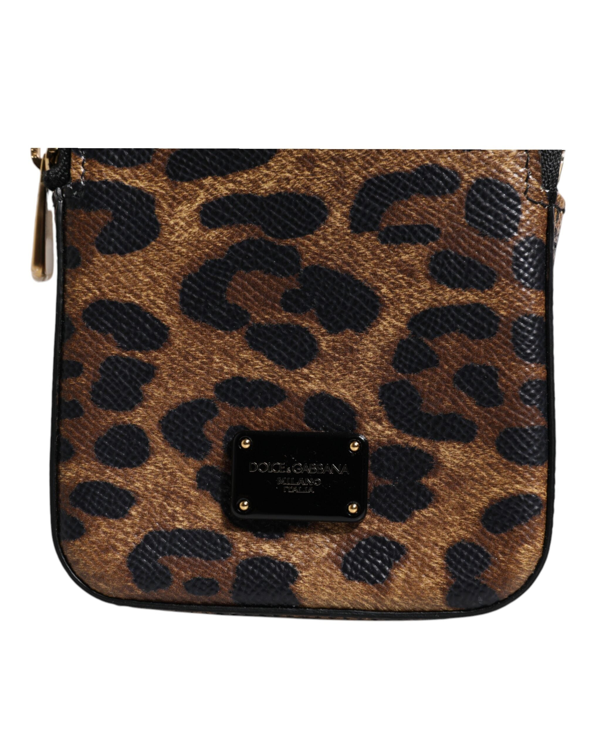 Portofel Dolce & Gabbana maro cu imprimeu leopard Dauphine din piele cu fermoar