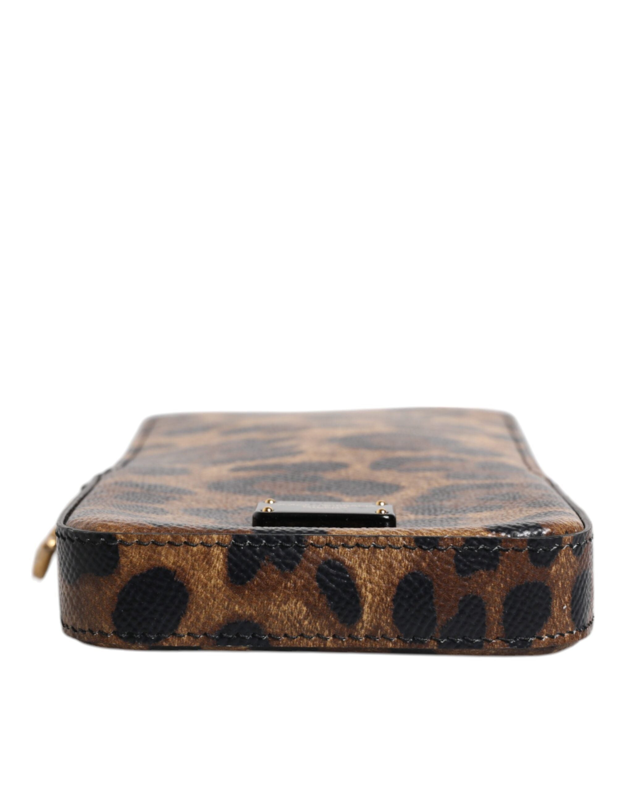 Portofel Dolce & Gabbana maro cu imprimeu leopard Dauphine din piele cu fermoar