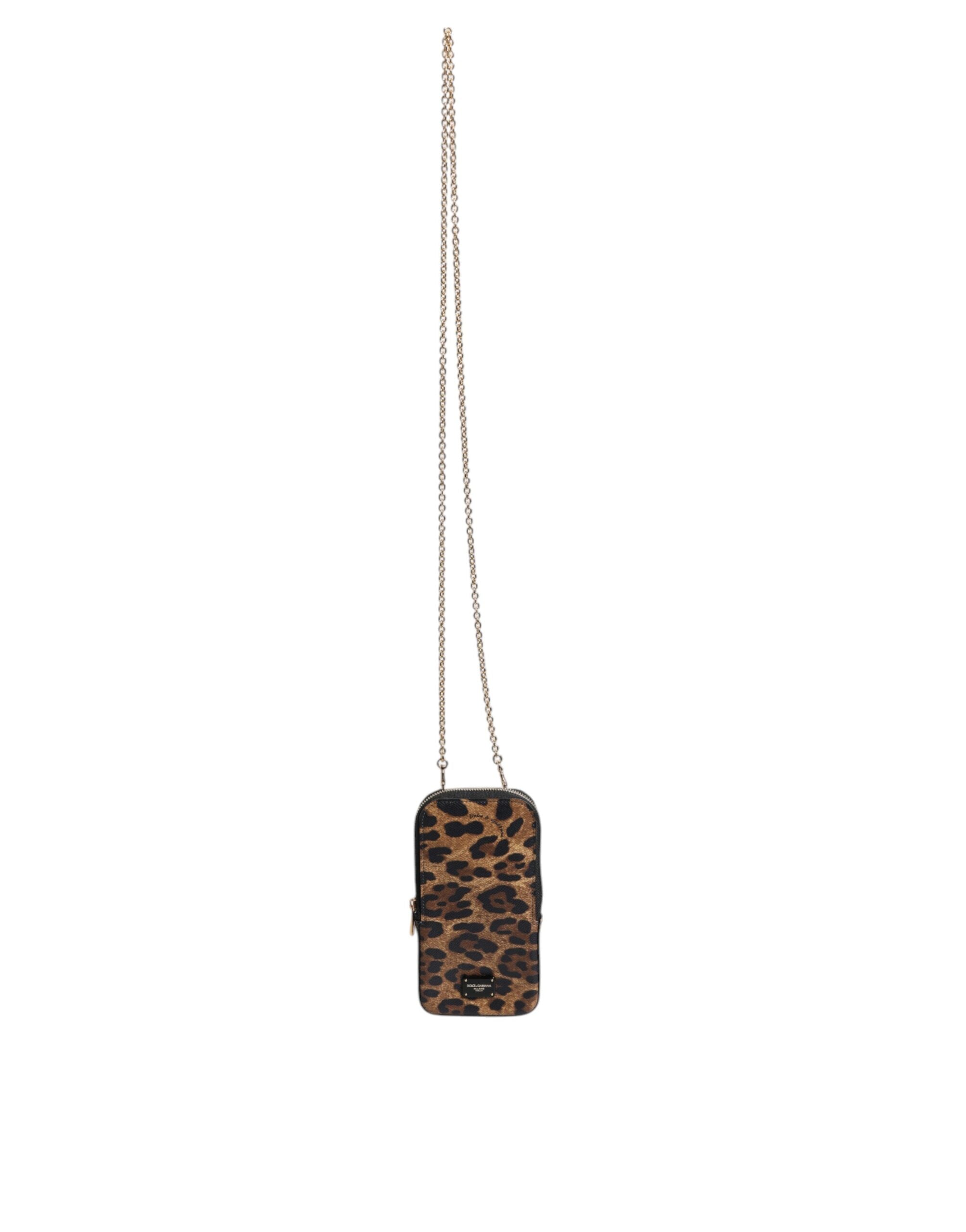 Portofel Dolce & Gabbana maro cu imprimeu leopard Dauphine din piele cu fermoar