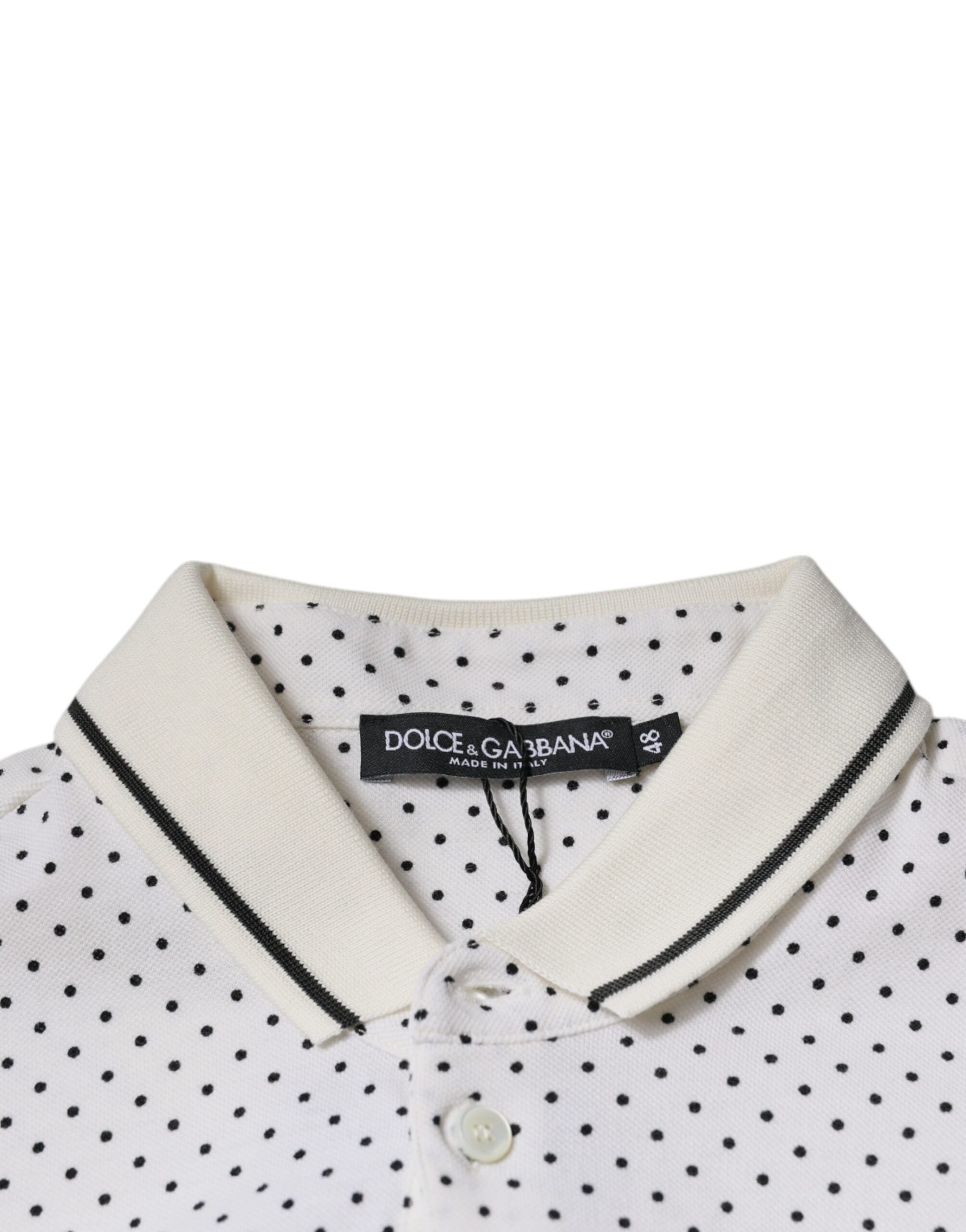 Dolce & Gabbana – Weißes Poloshirt aus Baumwolle mit Kragen und gepunkteten Punkten