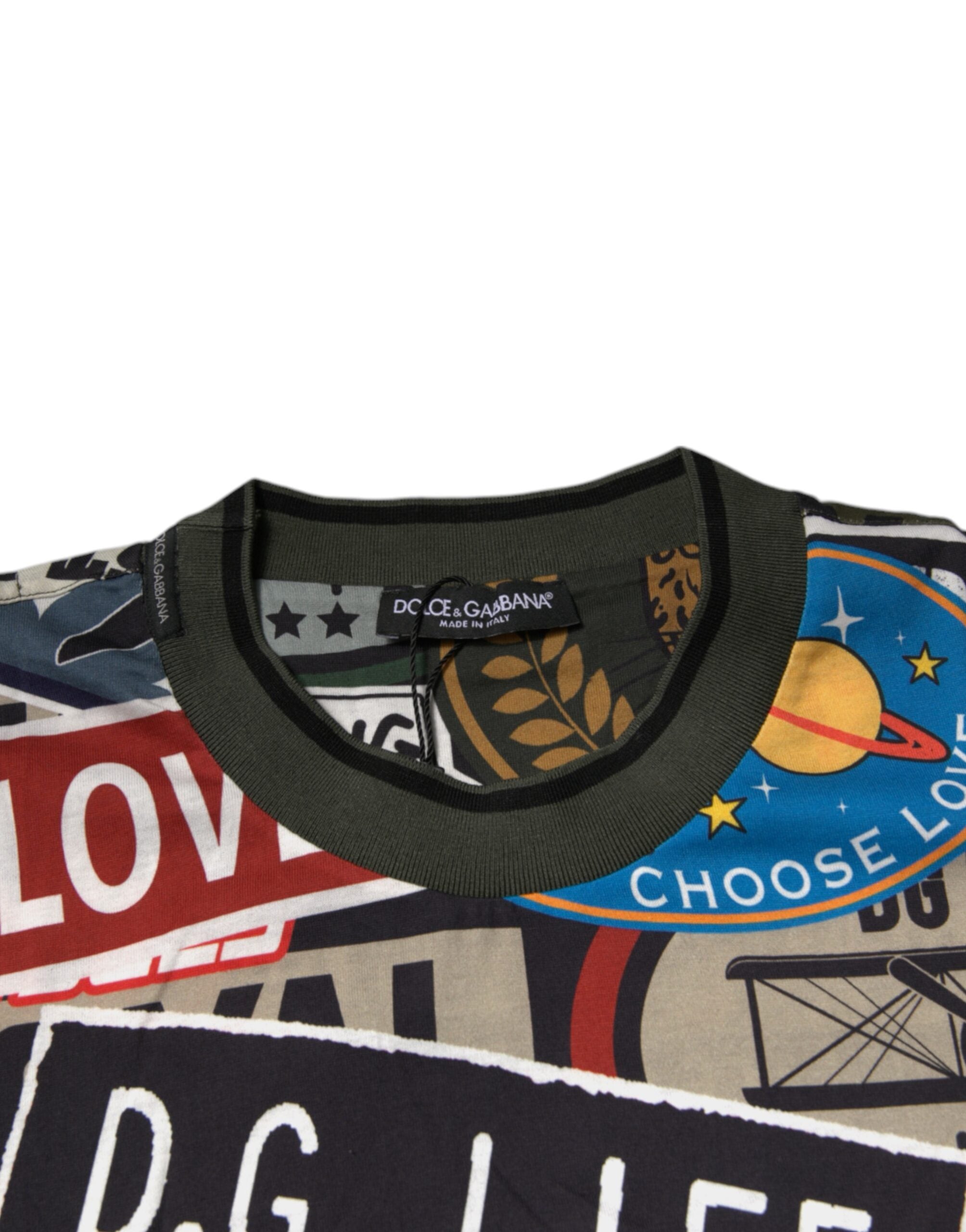 Dolce & Gabbana – T-Shirt aus Baumwolle mit Rundhalsausschnitt und mehrfarbigem Grafikdruck