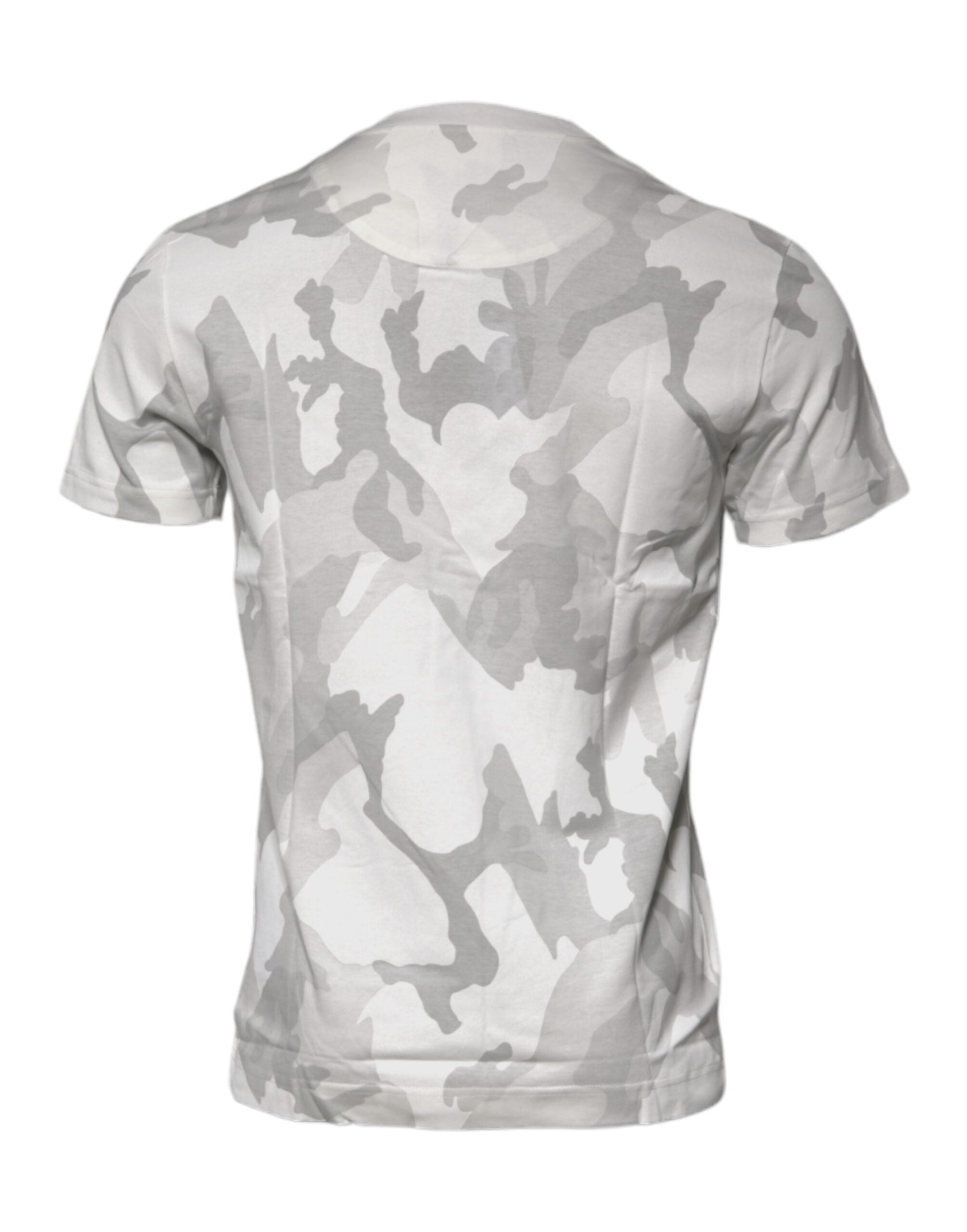 Dolce & Gabbana – T-Shirt aus Baumwolle mit Rundhalsausschnitt in Weiß und Grau mit Camouflage-Muster