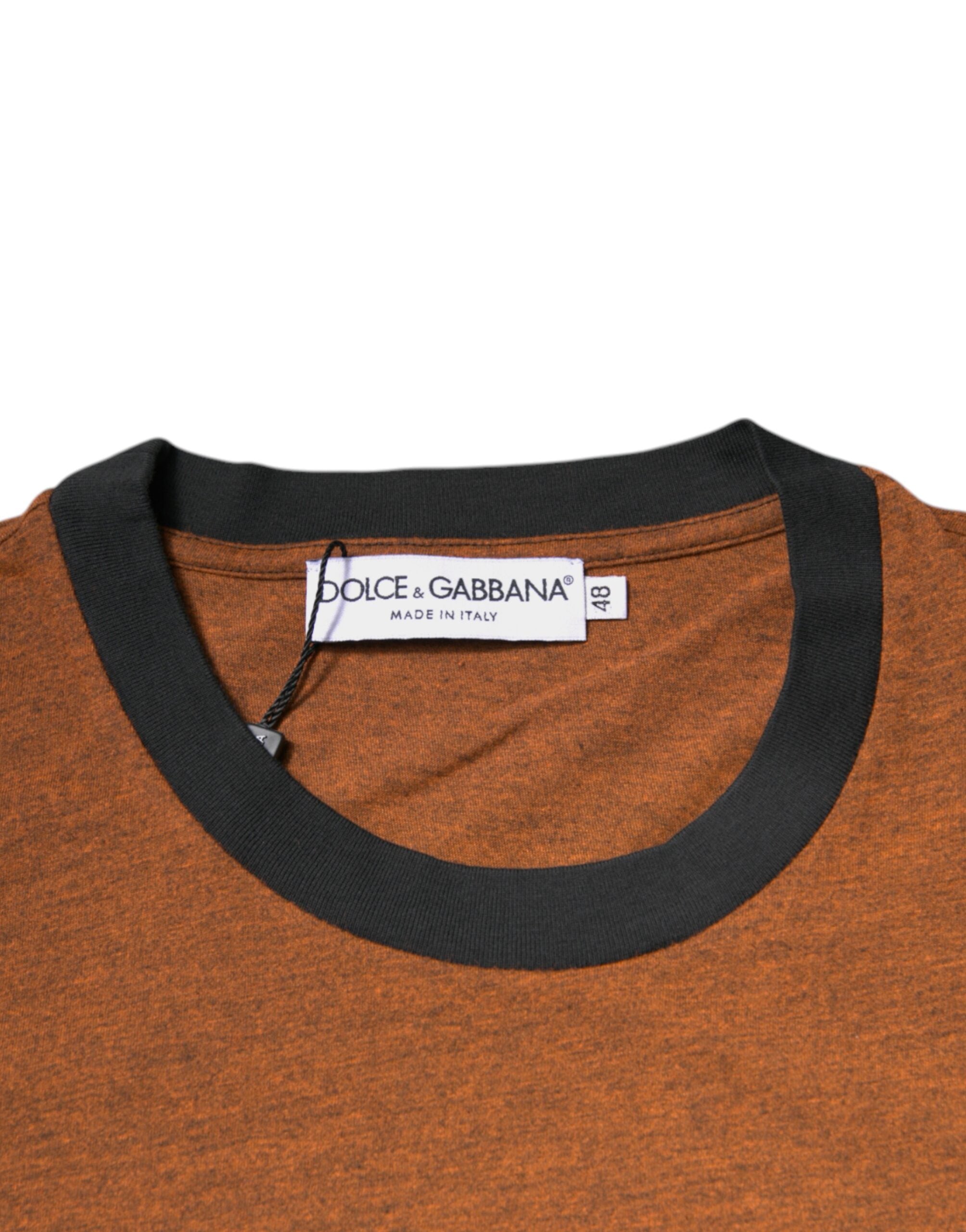 Dolce & Gabbana Braunes T-Shirt aus Polyester mit Rundhalsausschnitt und DG-Logo