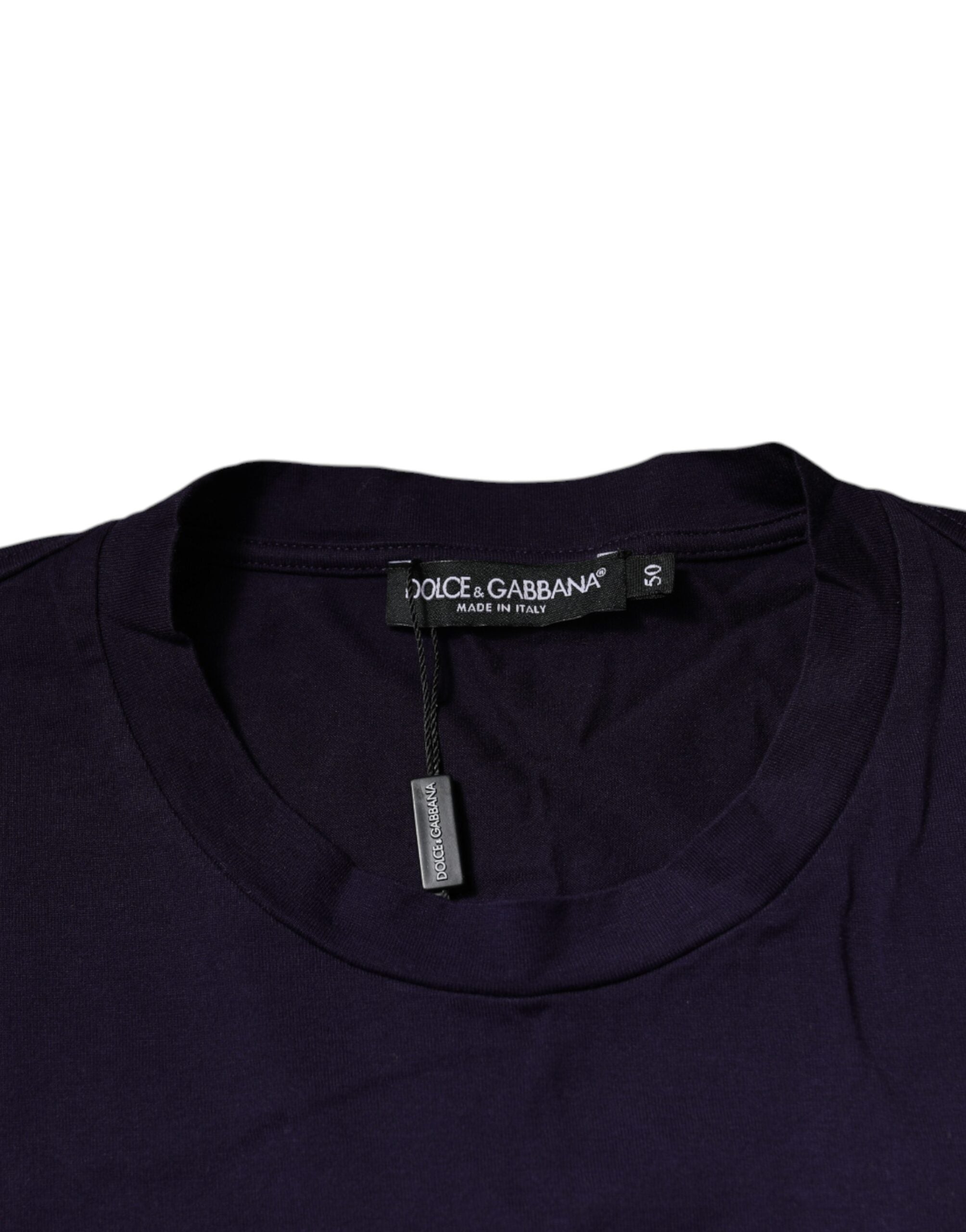Dolce & Gabbana Lilafarbenes T-Shirt aus Baumwolle mit Rundhalsausschnitt und DG-Logo