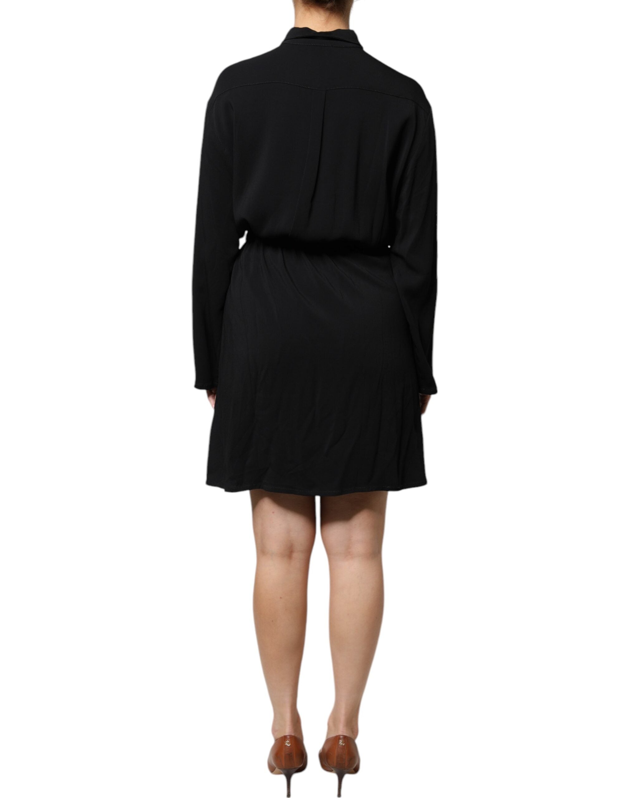 Rochie mini Emporio Armani neagră din viscoză, cu mâneci lungi, în formă de A