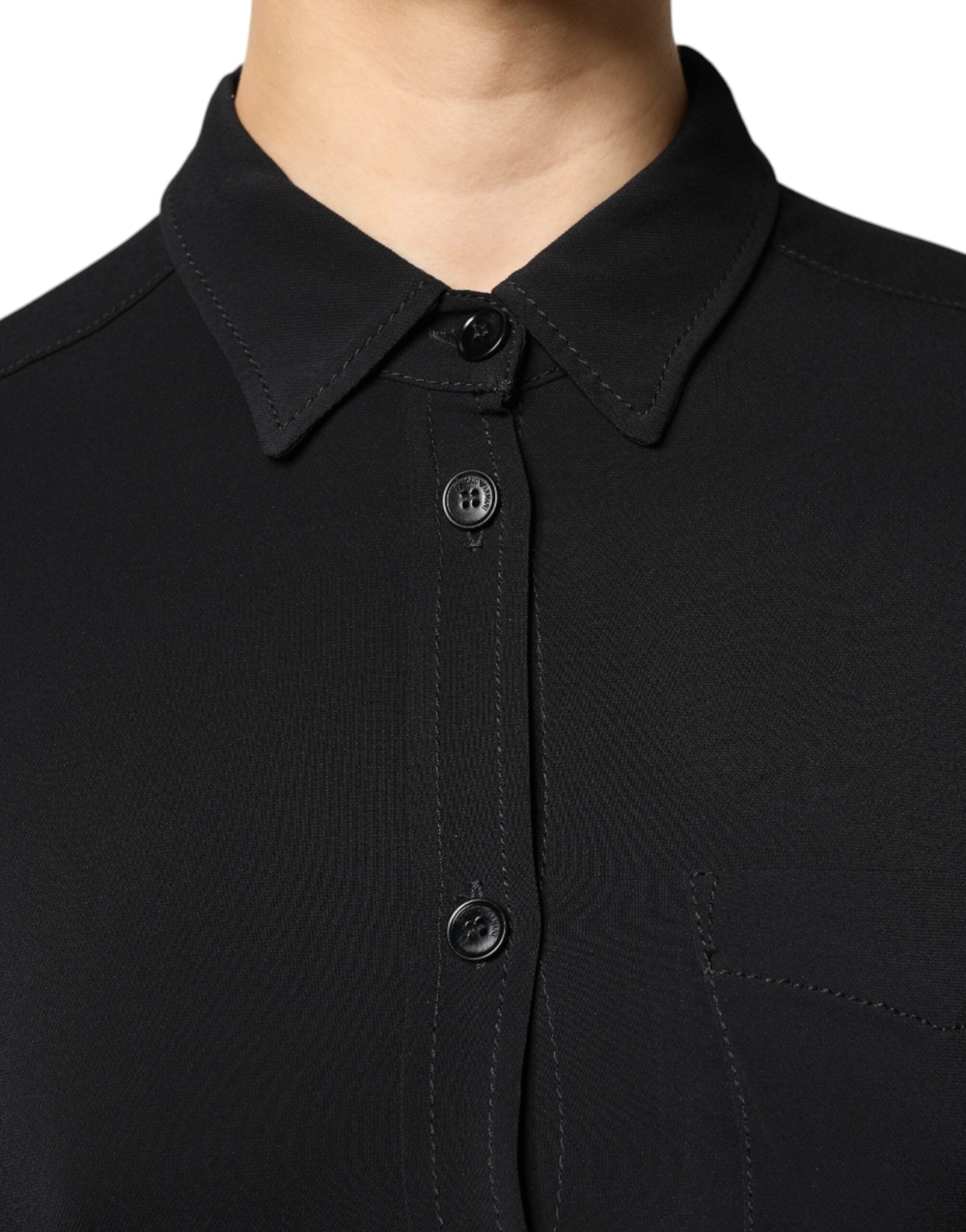 Rochie mini Emporio Armani neagră din viscoză, cu mâneci lungi, în formă de A