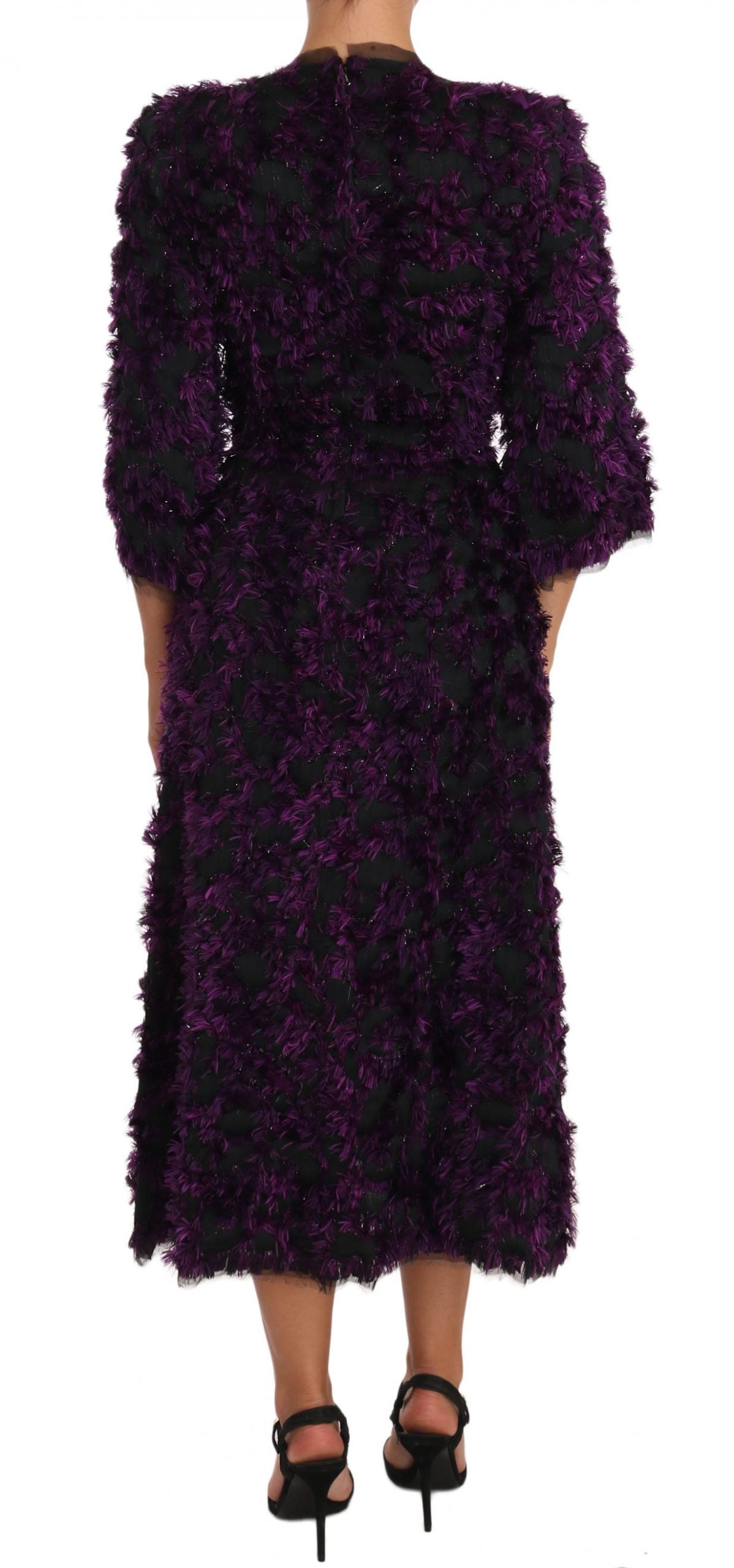 Dolce & Gabbana Elegantes Etuikleid mit Fransen in Lila und Schwarz