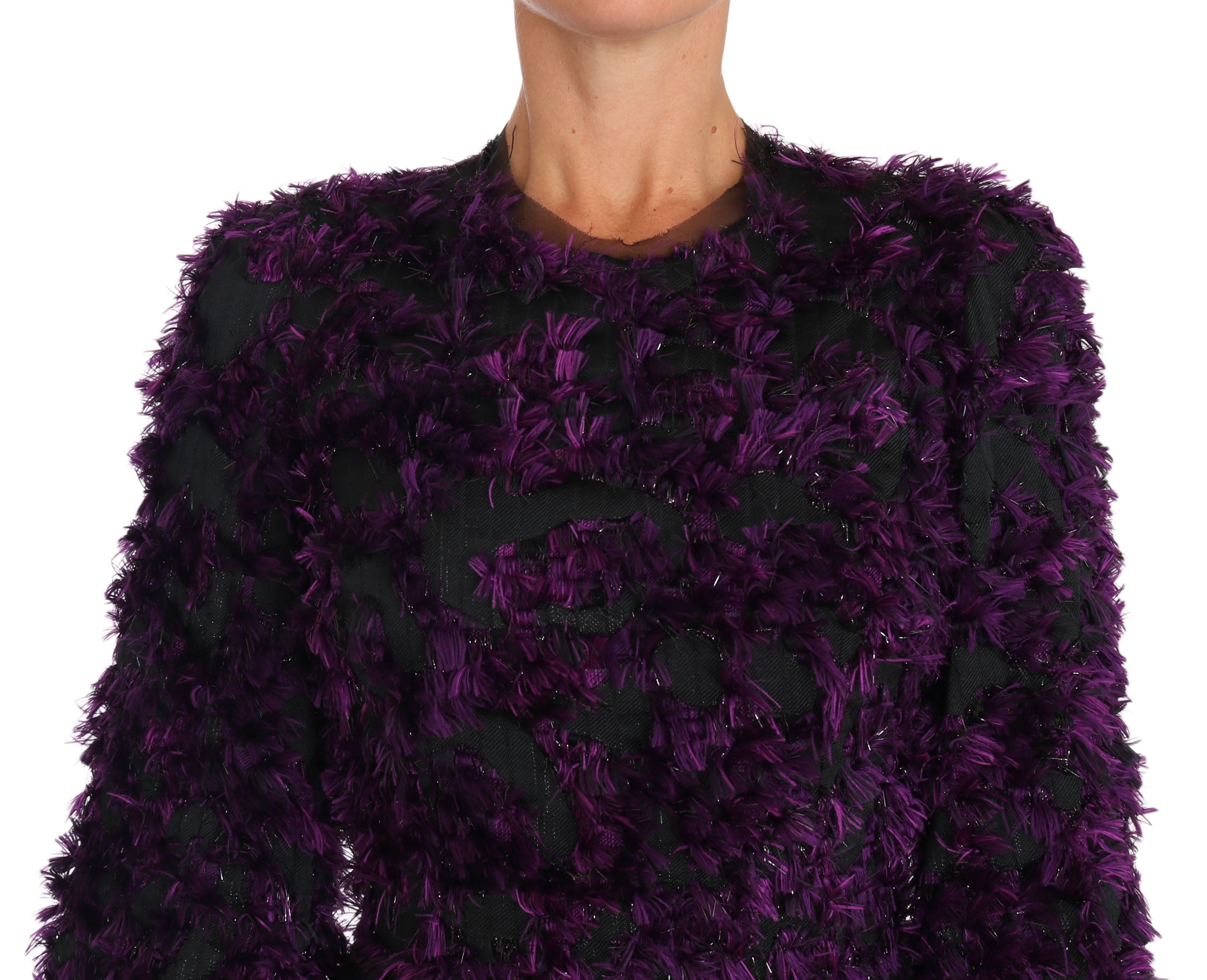 Dolce & Gabbana Elegantes Etuikleid mit Fransen in Lila und Schwarz
