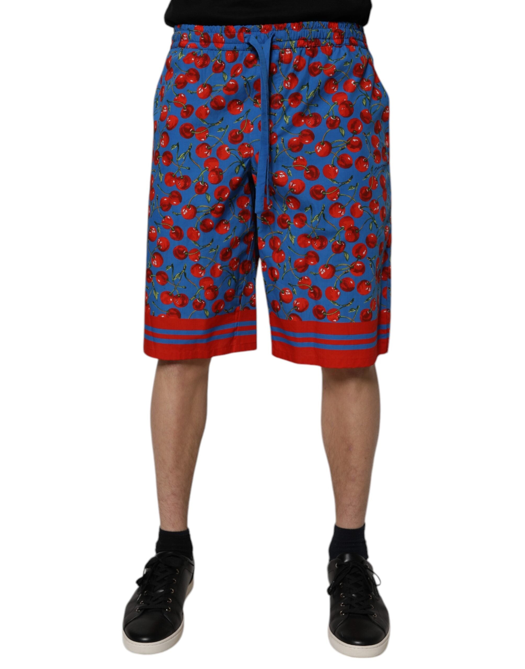 Pantaloni scurți Dolce & Gabbana din bumbac cu imprimeu albastru de cireșe pentru bărbați