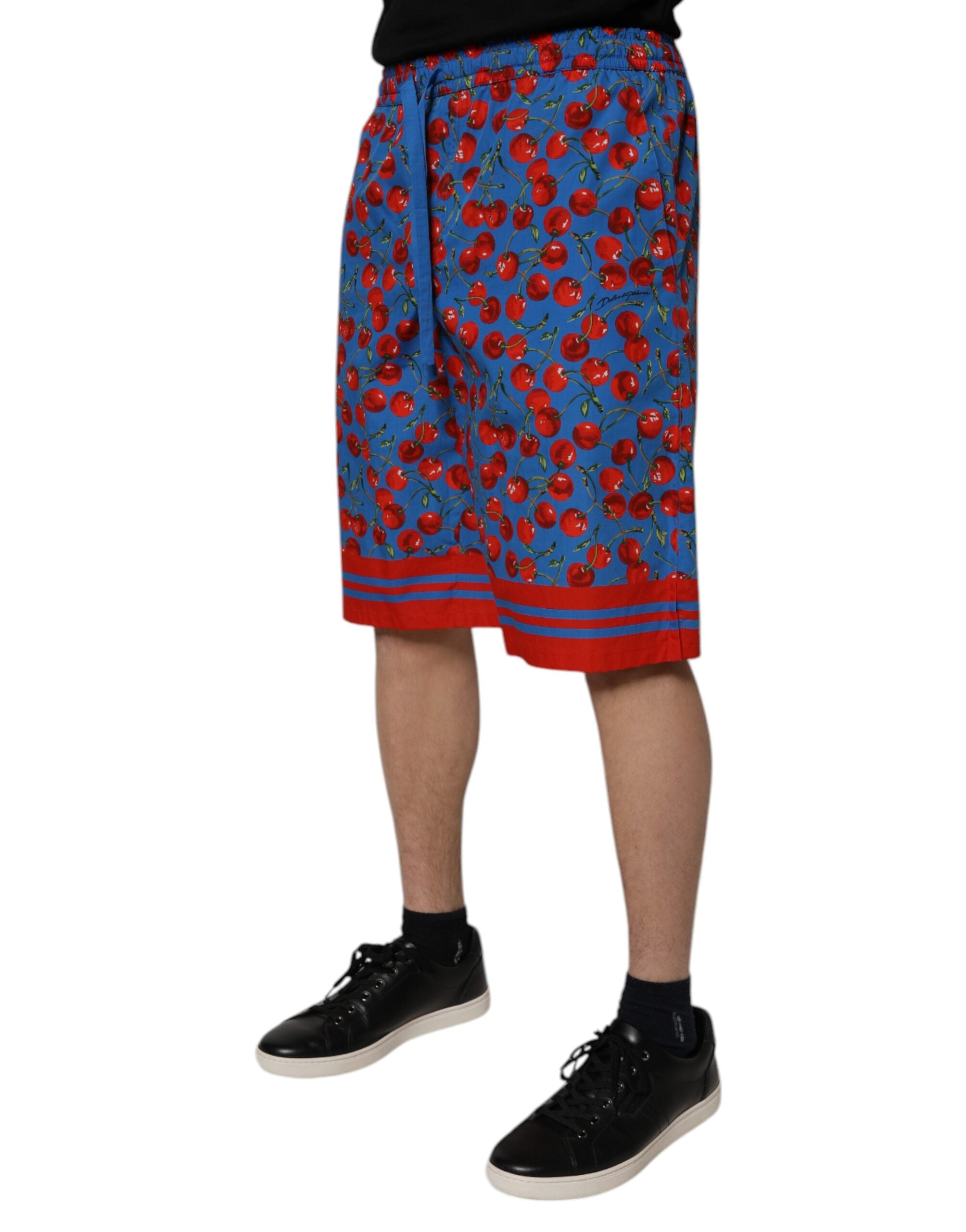 Pantaloni scurți Dolce & Gabbana din bumbac cu imprimeu albastru de cireșe pentru bărbați