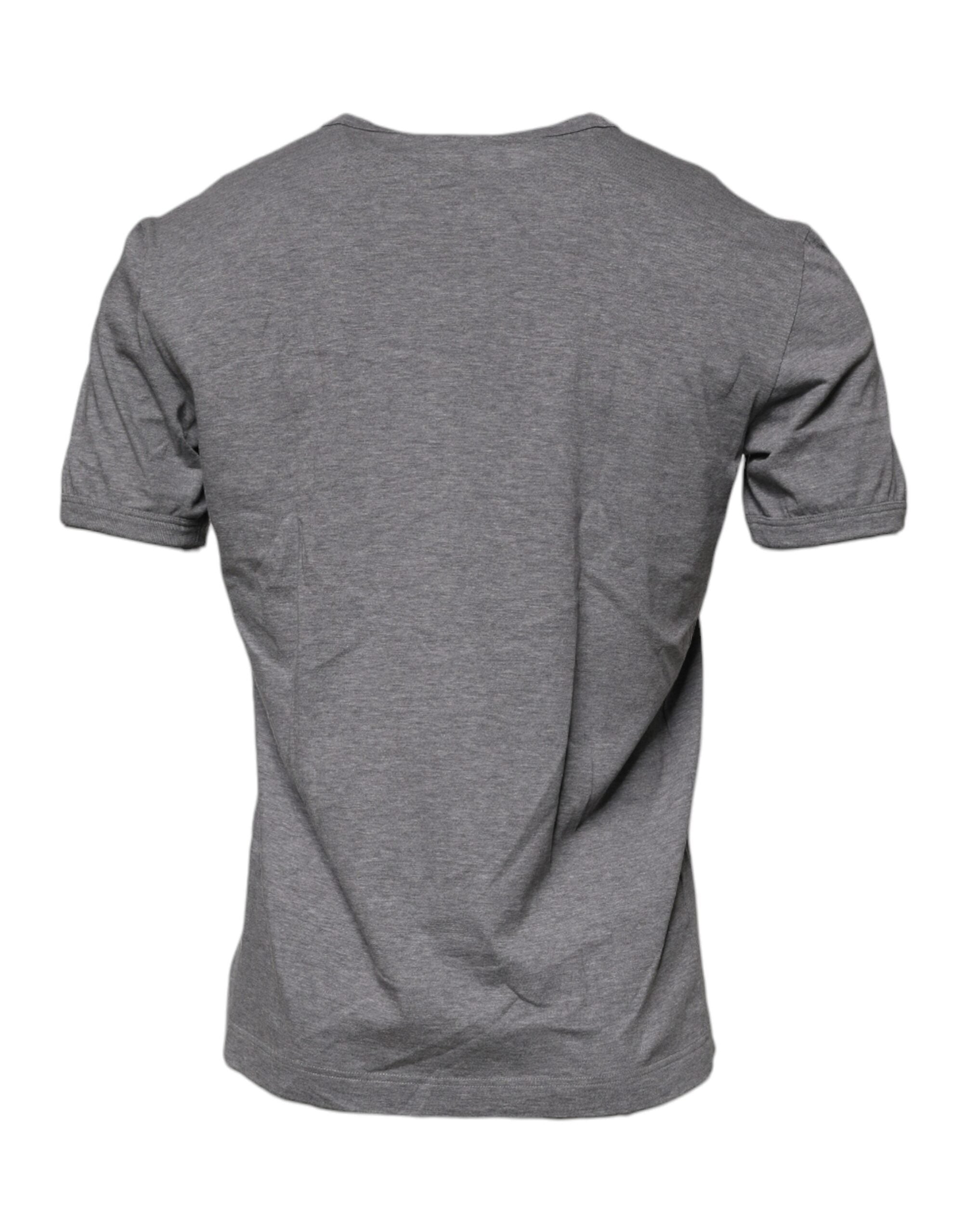Dolce & Gabbana Graues Herren-T-Shirt aus Baumwolle mit Rundhalsausschnitt und Logo-Print