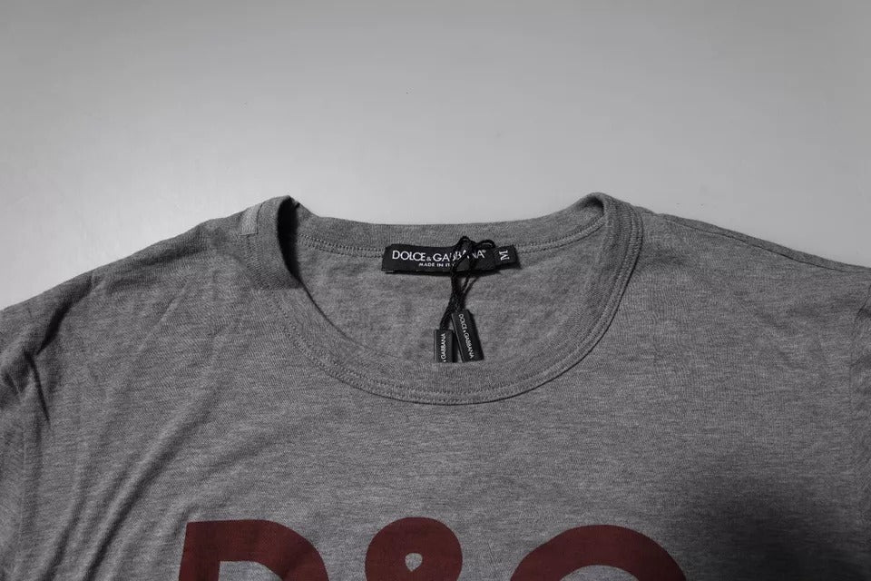 Dolce & Gabbana Graues Herren-T-Shirt aus Baumwolle mit Rundhalsausschnitt und Logo-Print