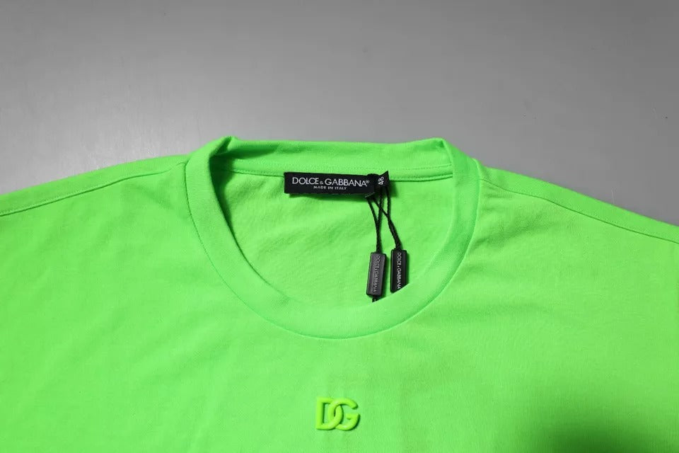 Dolce & Gabbana – Grünes T-Shirt aus Polyester mit Rundhalsausschnitt und Logo