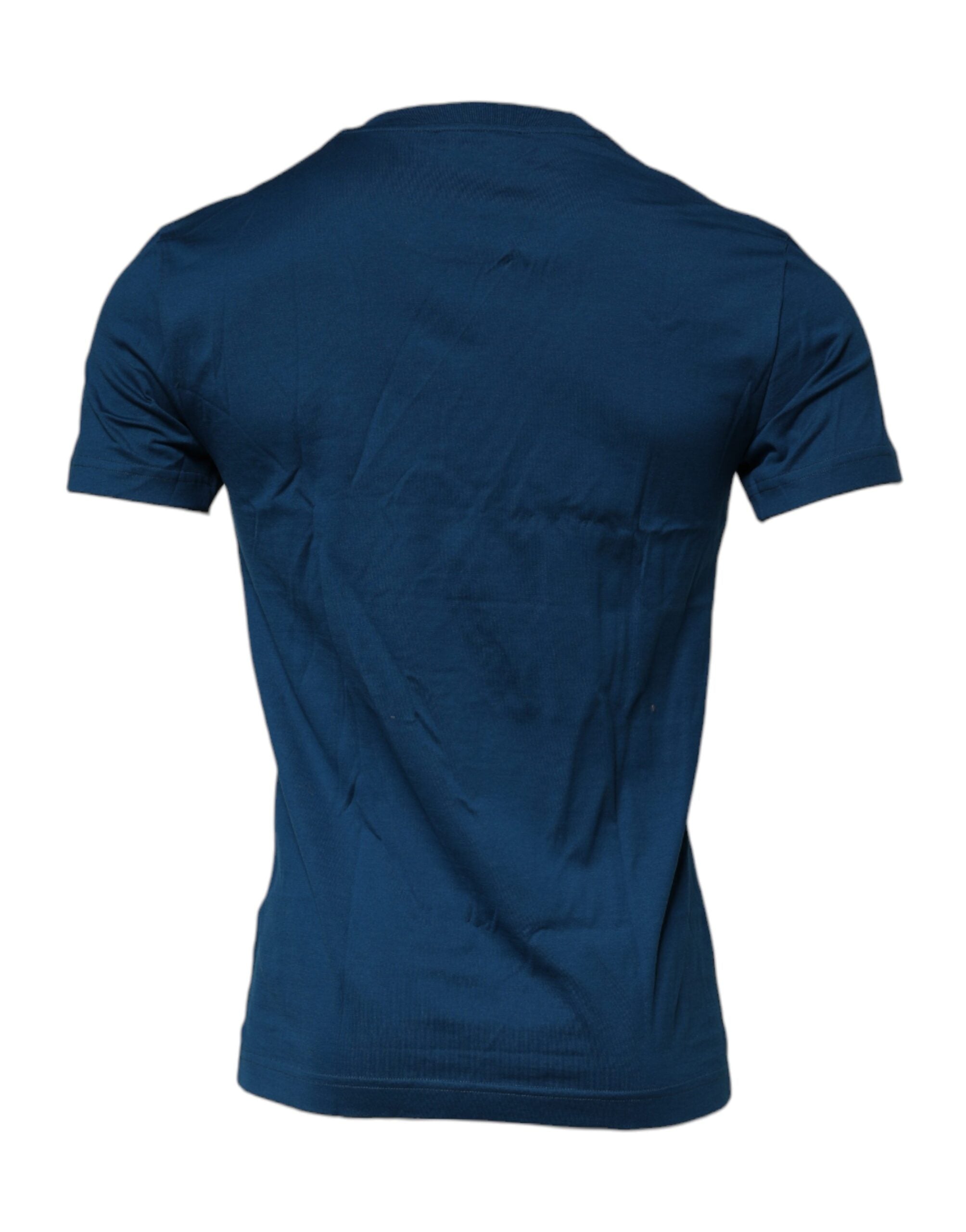 Dolce & Gabbana Blaues Crown Bee-Baumwoll-T-Shirt mit Rundhalsausschnitt für Herren