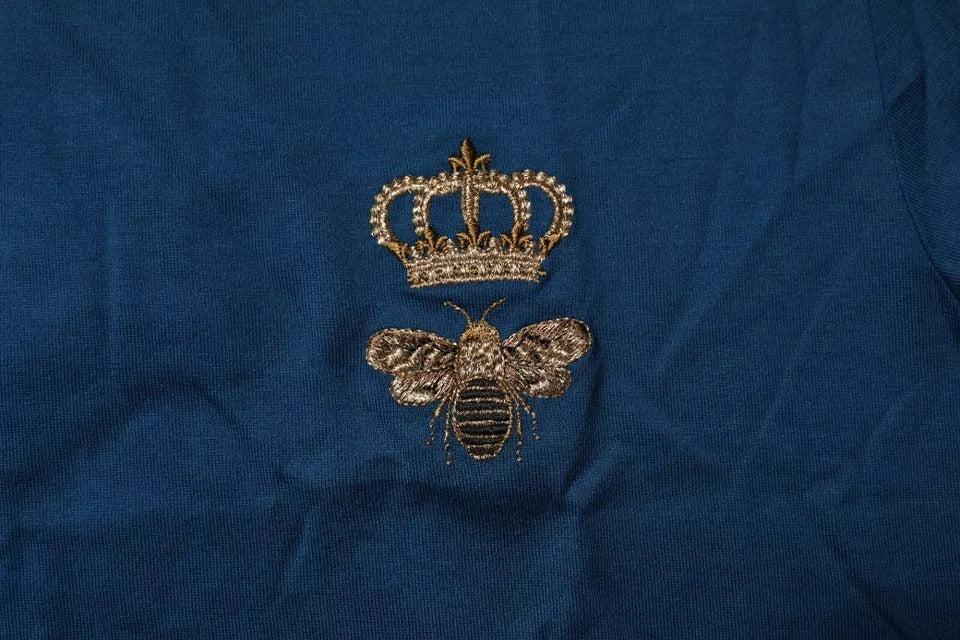 Dolce & Gabbana Blaues Crown Bee-Baumwoll-T-Shirt mit Rundhalsausschnitt für Herren