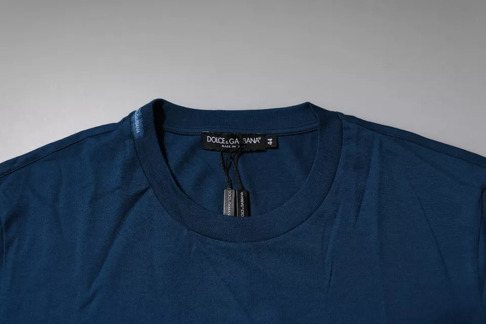 Dolce & Gabbana Blaues Crown Bee-Baumwoll-T-Shirt mit Rundhalsausschnitt für Herren