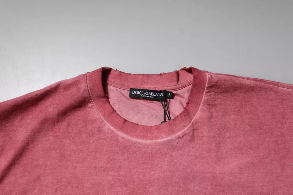 Dolce & Gabbana – Rosa Baumwoll-T-Shirt mit Rundhalsausschnitt und Logo-Print