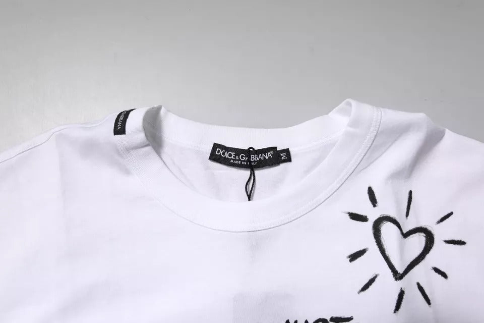 Dolce & Gabbana – Weißes Baumwoll-T-Shirt mit Rundhalsausschnitt und Blumendruck