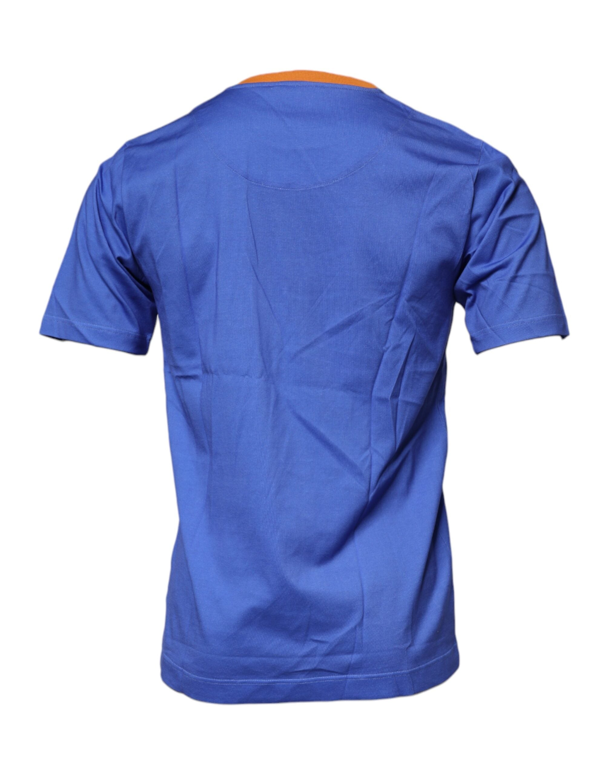 Dolce & Gabbana – Blaues Baumwoll-T-Shirt mit Rundhalsausschnitt und grafischem Print