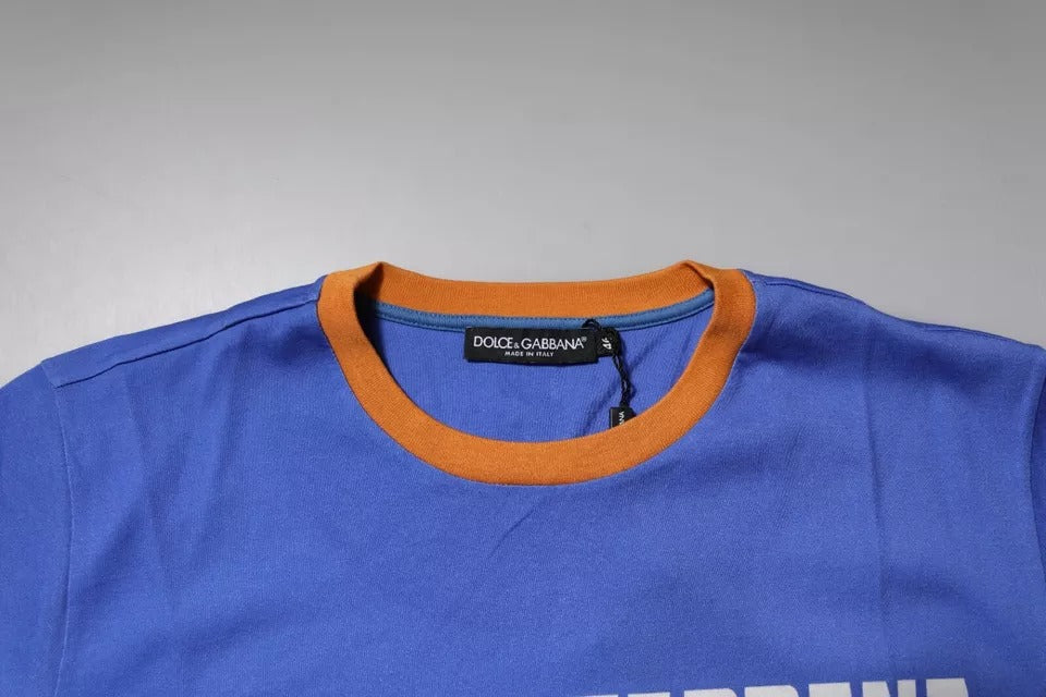 Dolce & Gabbana – Blaues Baumwoll-T-Shirt mit Rundhalsausschnitt und grafischem Print