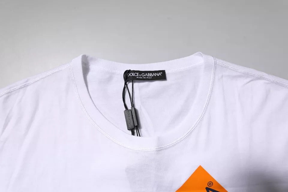 Dolce & Gabbana – Weißes Baumwoll-T-Shirt mit Rundhalsausschnitt und Logoband