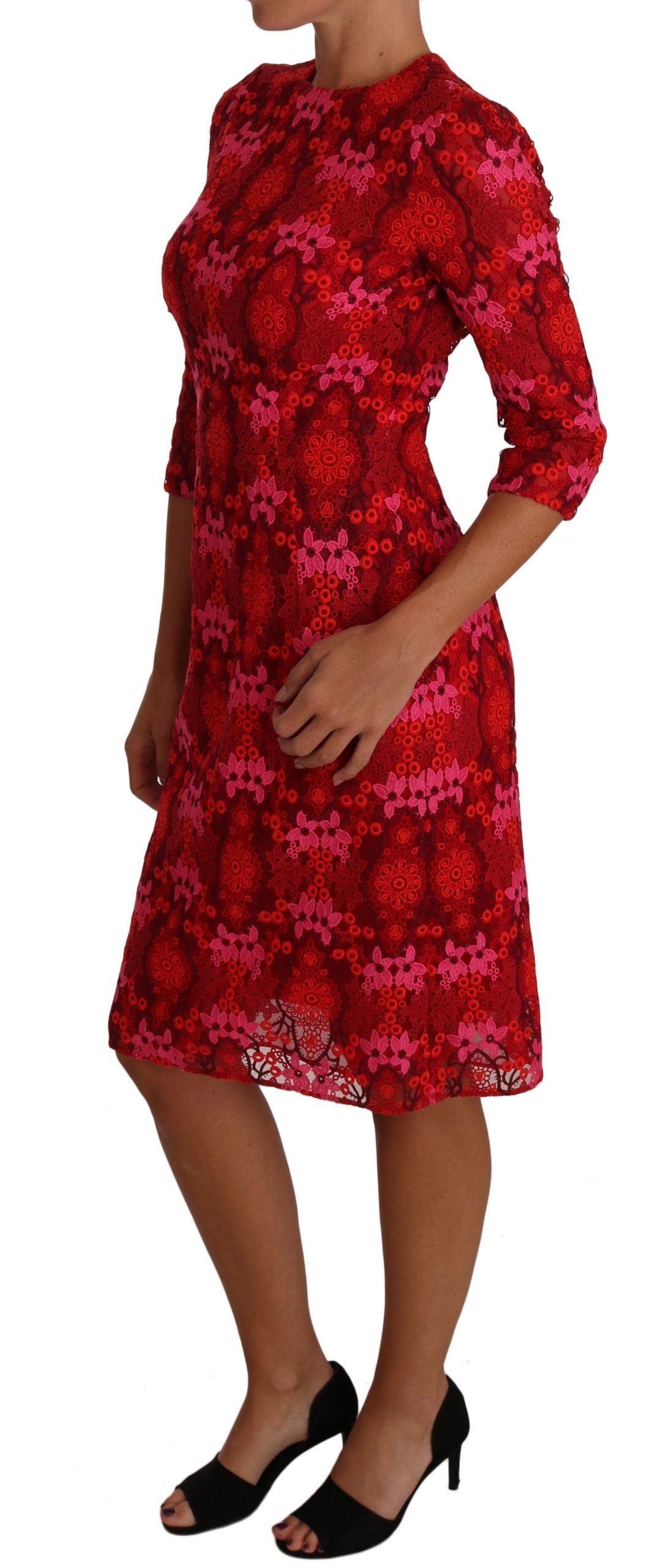 Dolce & Gabbana – Elegantes, knielanges Häkelkleid mit Blumenmuster