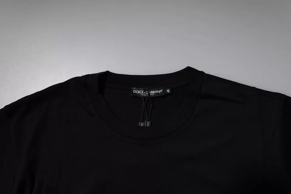 Dolce & Gabbana – Schwarzes Baumwoll-T-Shirt mit Rundhalsausschnitt und Logo-Patch