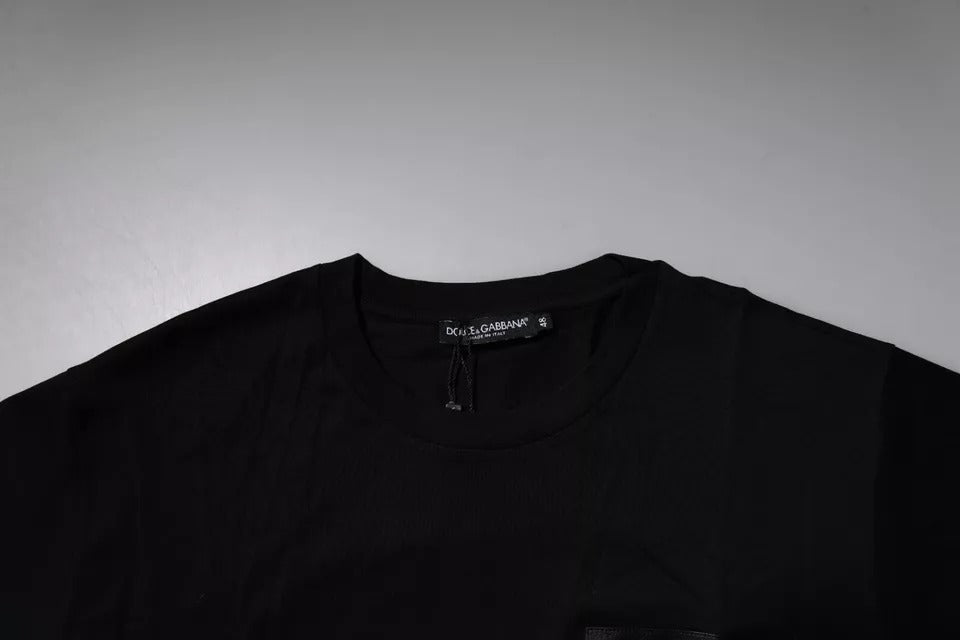 Dolce & Gabbana – Schwarzes Baumwoll-T-Shirt mit Rundhalsausschnitt und Logo-Patch