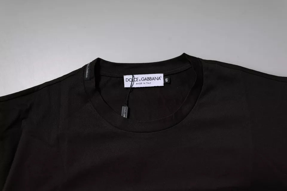 Dolce & Gabbana – Dunkelbraunes T-Shirt aus Baumwolle mit Rundhalsausschnitt und Logo