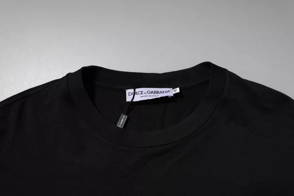Dolce & Gabbana – Schwarzes T-Shirt aus Baumwolle mit Rundhalsausschnitt und DG-Logo