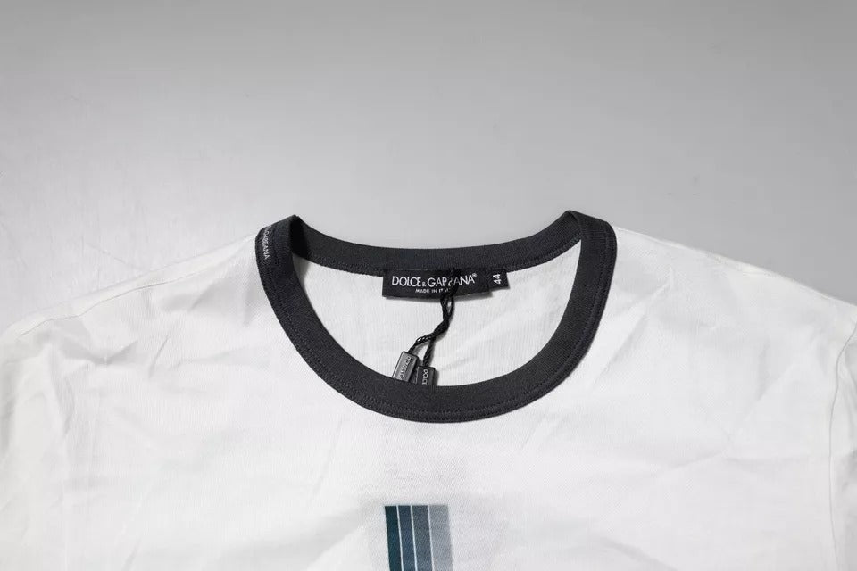 Dolce & Gabbana – T-Shirt mit Rundhalsausschnitt aus Baumwolle mit Logo in Weiß und Blau