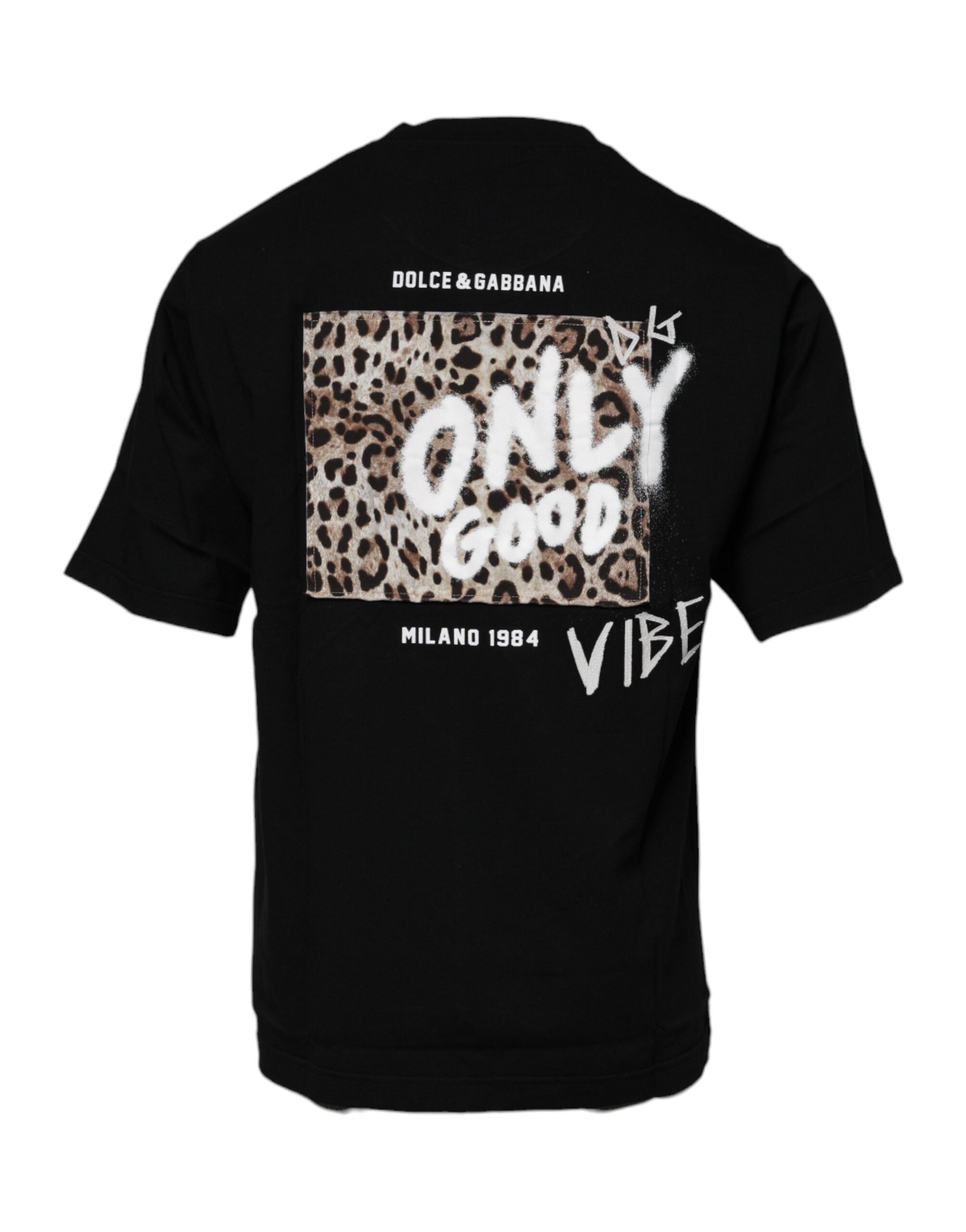 Dolce & Gabbana Schwarzes Amore Leoparden-T-Shirt aus Baumwolle mit Rundhalsausschnitt