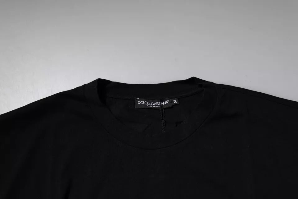 Dolce & Gabbana Schwarzes Amore Leoparden-T-Shirt aus Baumwolle mit Rundhalsausschnitt