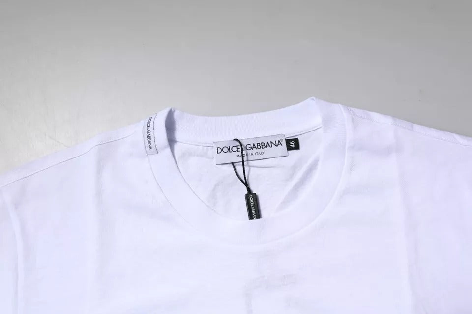 Dolce & Gabbana – Weißes Baumwoll-T-Shirt mit Rundhalsausschnitt und Logo-Schild
