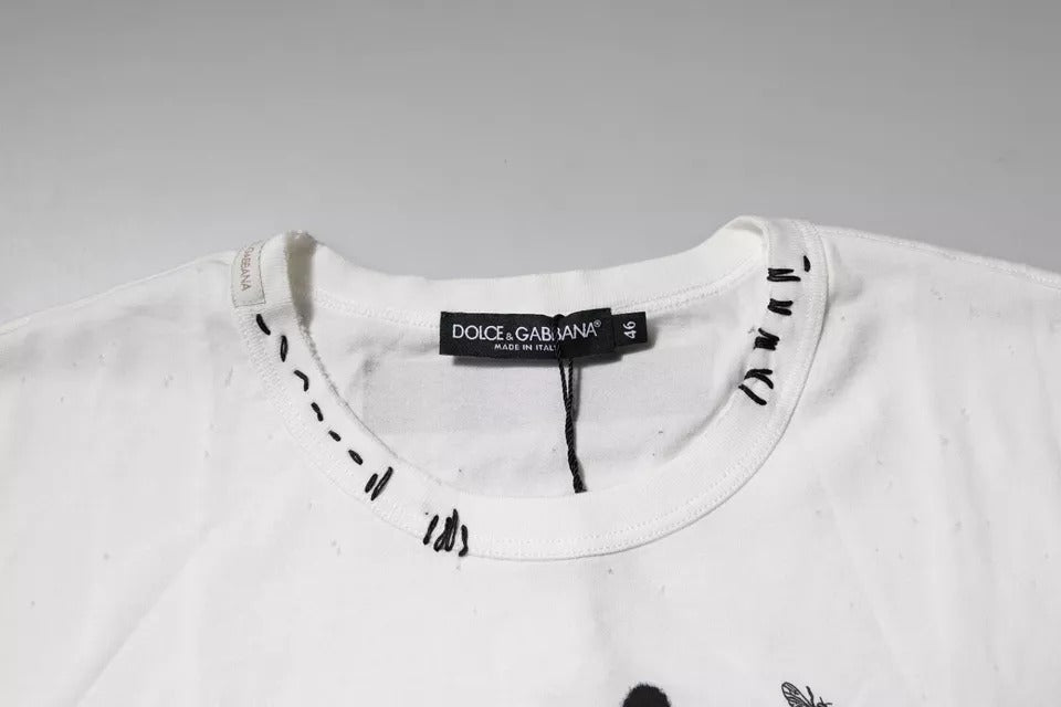 Dolce & Gabbana – Weißes Baumwoll-T-Shirt mit Rundhalsausschnitt und grafischem Print