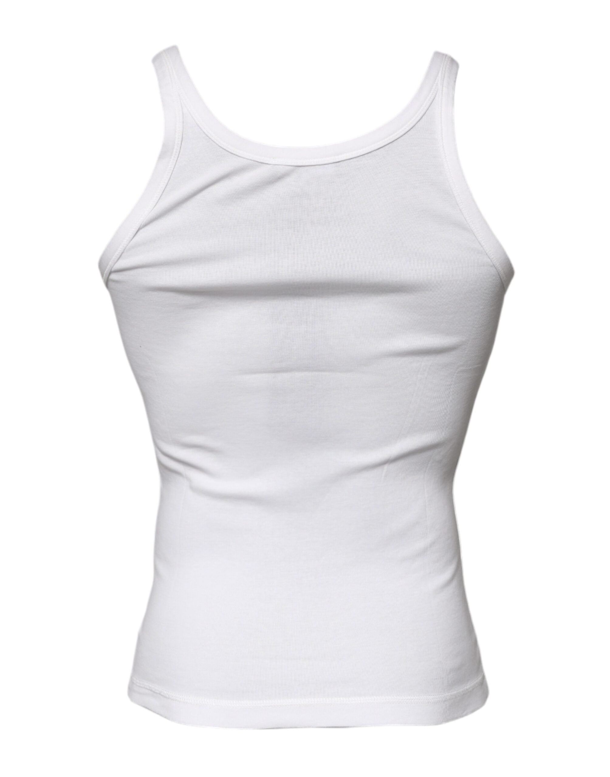 Dolce & Gabbana – Ärmelloses Tank-T-Shirt aus Baumwolle mit Rundhalsausschnitt in Elfenbein