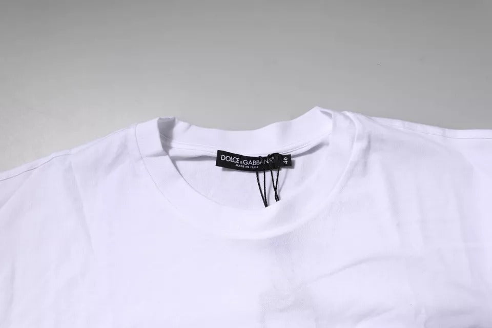 Dolce & Gabbana – Weißes Baumwoll-T-Shirt mit Rundhalsausschnitt und Logo-Patch