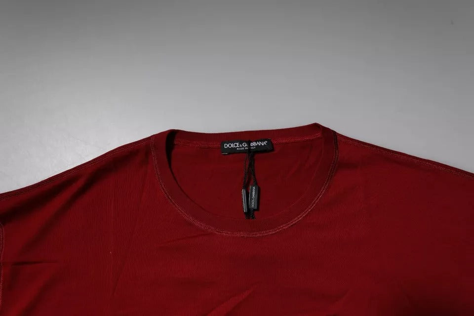Dolce & Gabbana – Rotes Baumwoll-T-Shirt mit Rundhalsausschnitt und Logoband