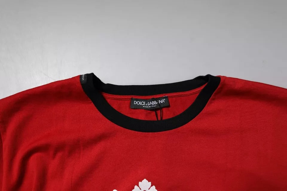 Dolce & Gabbana Rotes T-Shirt aus Baumwolle mit Rundhalsausschnitt und Krone